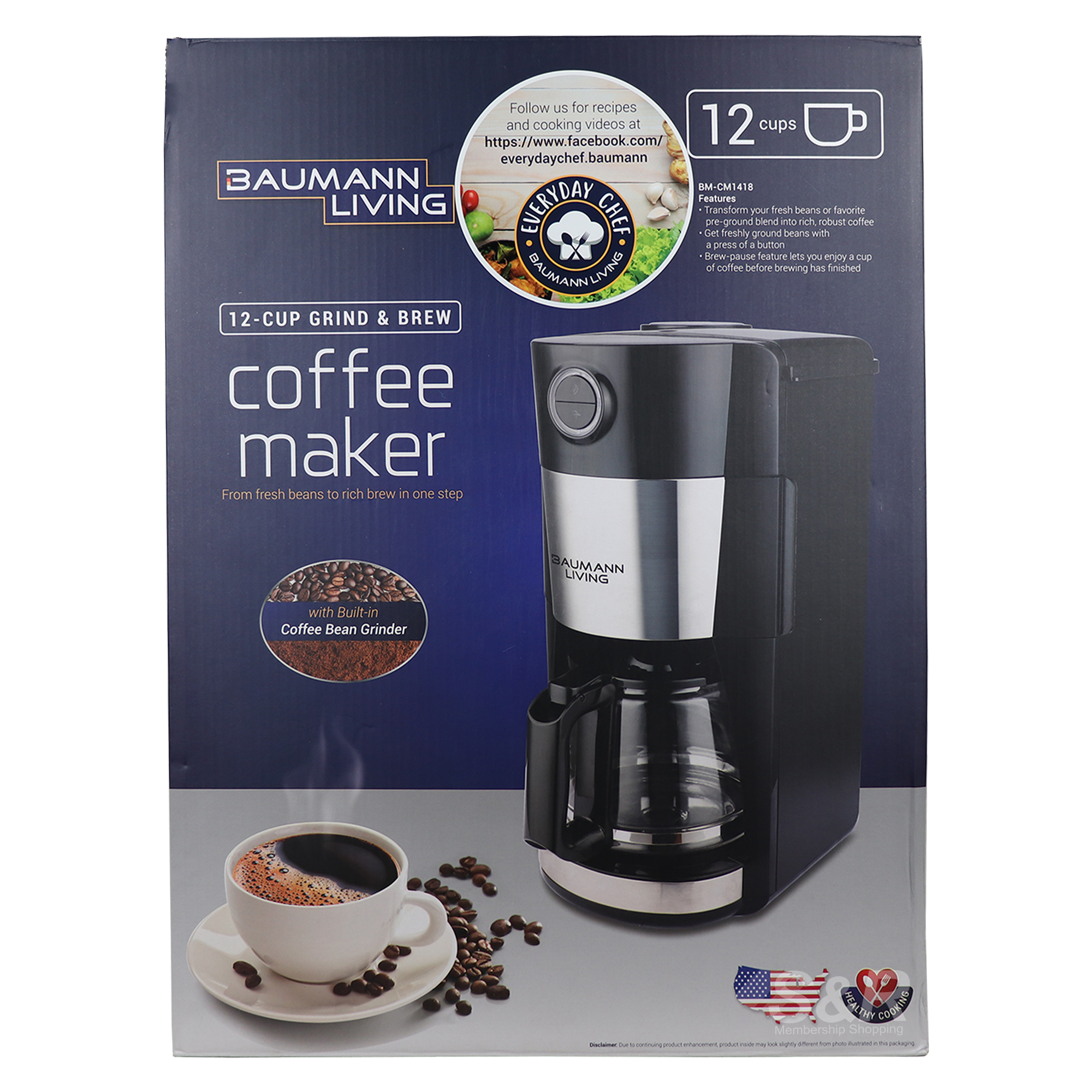 Baumann Living 12-Cup Grind and Brew Coffee Maker BM-CM1418 Baumann Living 12-Cup Grind and Brew Coffee Maker BM-CM1418
